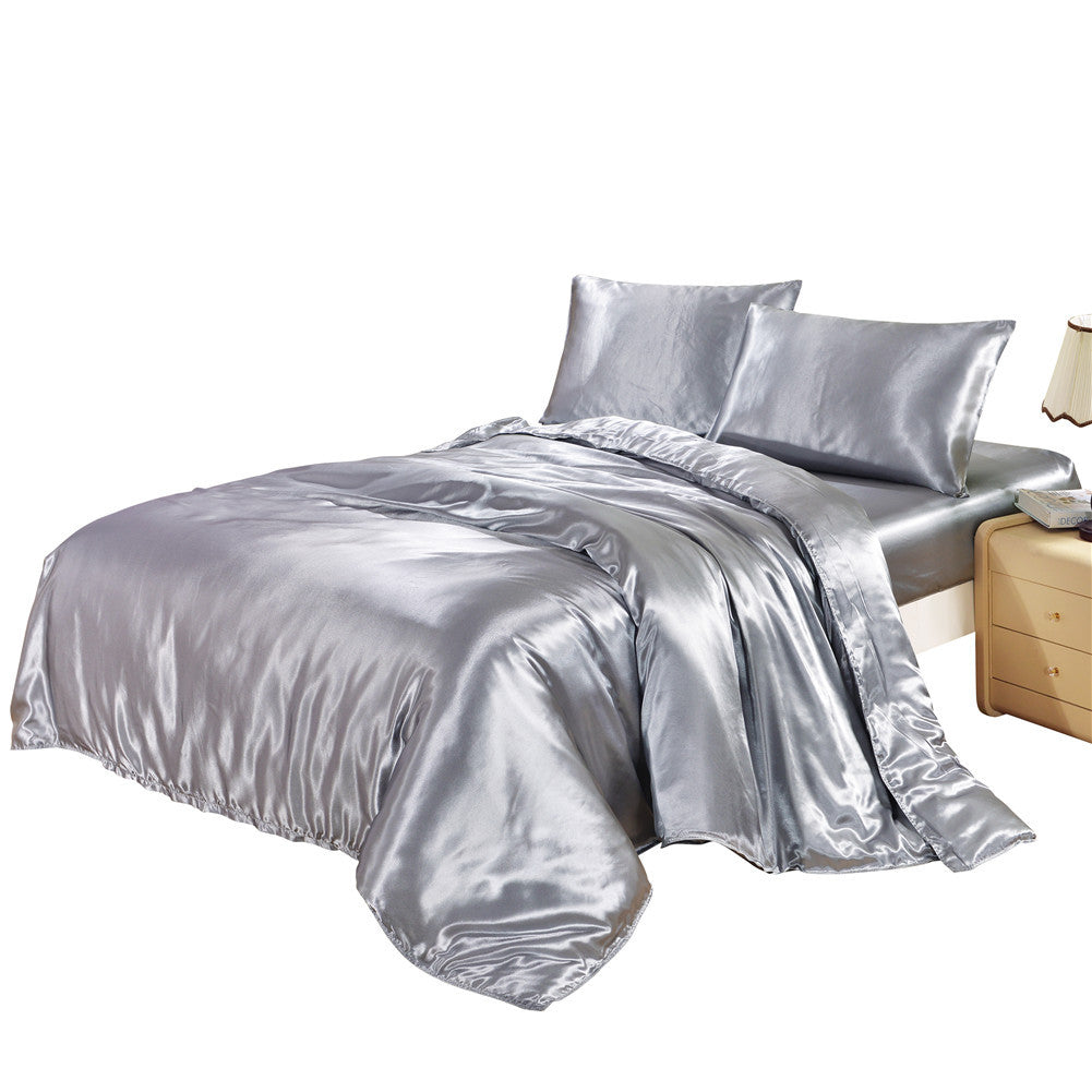 3-Piece Imitation Silk Pillowcase and Duvet Cover Set - Calm Cloud Bedding